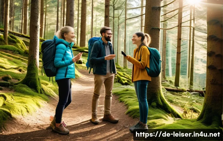 레저산업 실무에서의 성공적인 의사결정 - **Prompt 1: Digital Detox in a Bavarian Forest**
A diverse group of five friends (young adults, ...