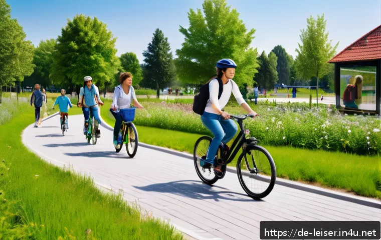레저산업기사 필수 이론 정리 - A modern leisure park scene in Germany featuring families and young adults enjoying various activiti...